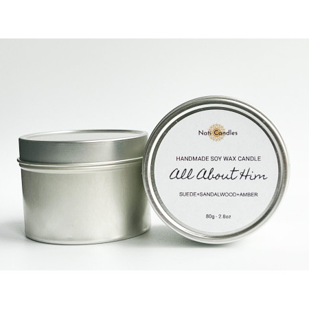 All About Him Tin Candle